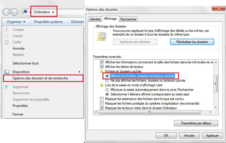 Photo 1 = Option des dossiers